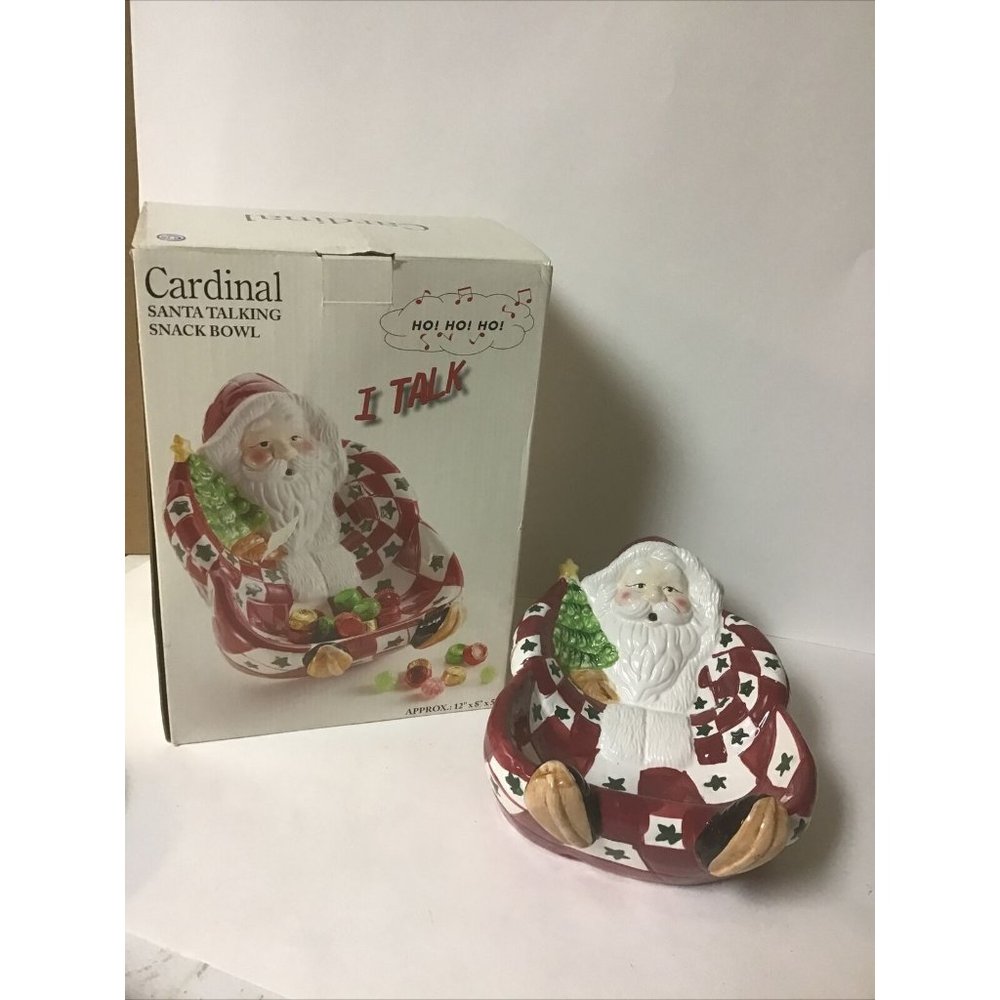 Cardinal Santa Talking Snack Bowl. 12” x 8” x 5”. Works